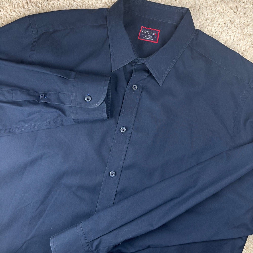 UNTUCKit Men Button Down Shirt XL Navy Blue Long Sleeve Cotton Minimalist Preppy